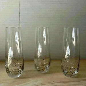 Fitz & Floyd Gold And Black Confetti Dots..3 Stemless Champagne Flutes